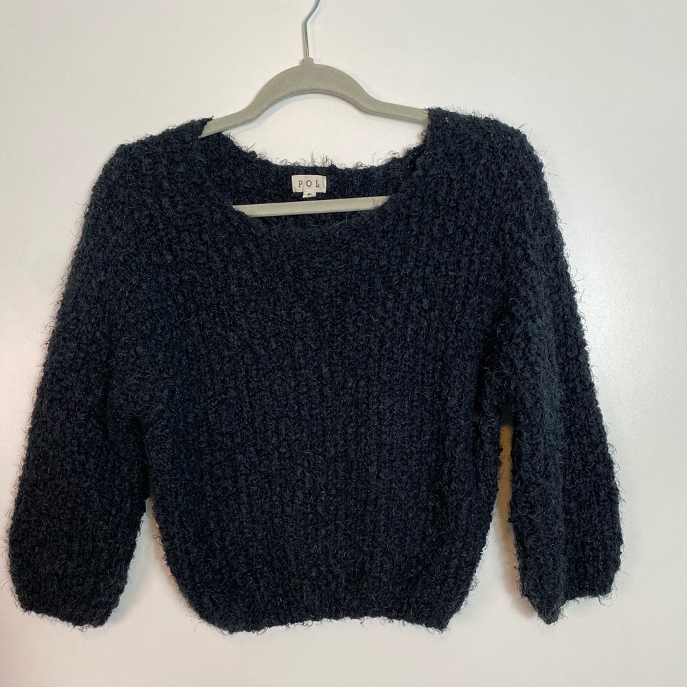 POL Black Fuzzy Crewneck Sweater